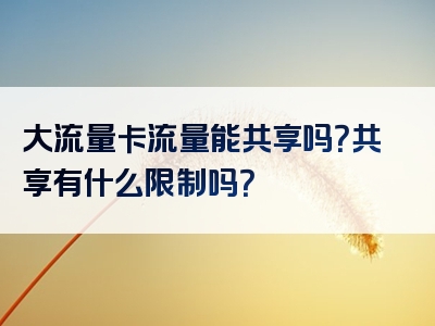 大流量卡流量能共享吗？共享有什么限制吗？