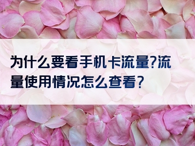 为什么要看手机卡流量？流量使用情况怎么查看？