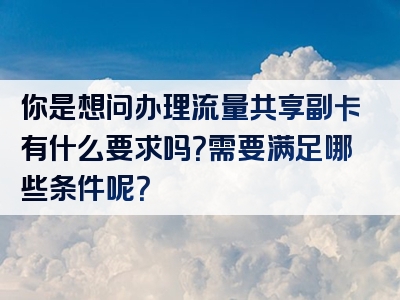 你是想问办理流量共享副卡有什么要求吗？需要满足哪些条件呢？
