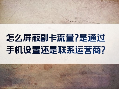 怎么屏蔽副卡流量？是通过手机设置还是联系运营商？