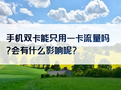 手机双卡能只用一卡流量吗？会有什么影响呢？