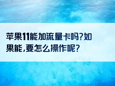 苹果11能加流量卡吗？如果能，要怎么操作呢？