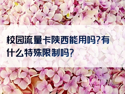 校园流量卡陕西能用吗？有什么特殊限制吗？