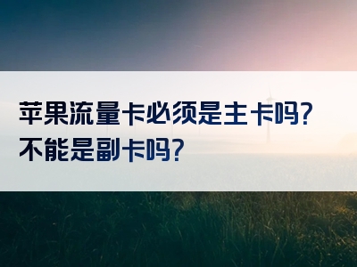 苹果流量卡必须是主卡吗？不能是副卡吗？