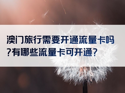 澳门旅行需要开通流量卡吗？有哪些流量卡可开通？
