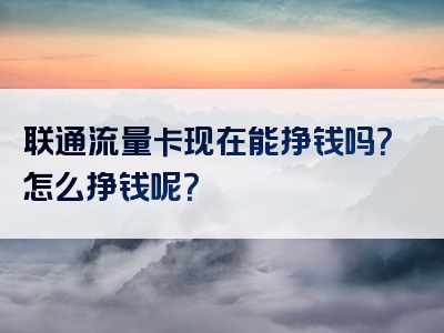 联通流量卡现在能挣钱吗？怎么挣钱呢？