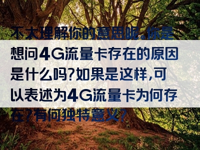 不太理解你的意思呢。你是想问4G流量卡存在的原因是什么吗？如果是这样，可以表述为4G流量卡为何存在？有何独特意义？