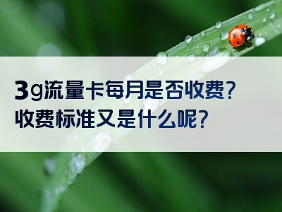 3g流量卡每月是否收费？收费标准又是什么呢？