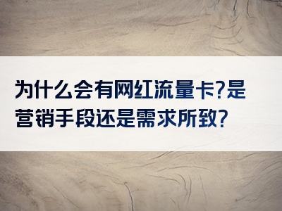 为什么会有网红流量卡？是营销手段还是需求所致？