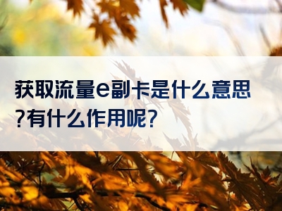 获取流量e副卡是什么意思？有什么作用呢？
